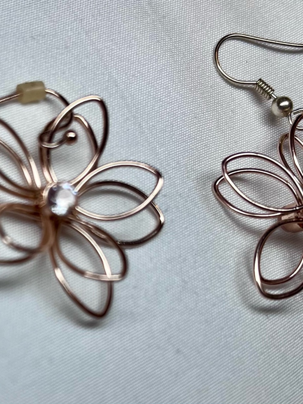 Rose Gold Flower Wire Loop Earrings with Clear Crystal